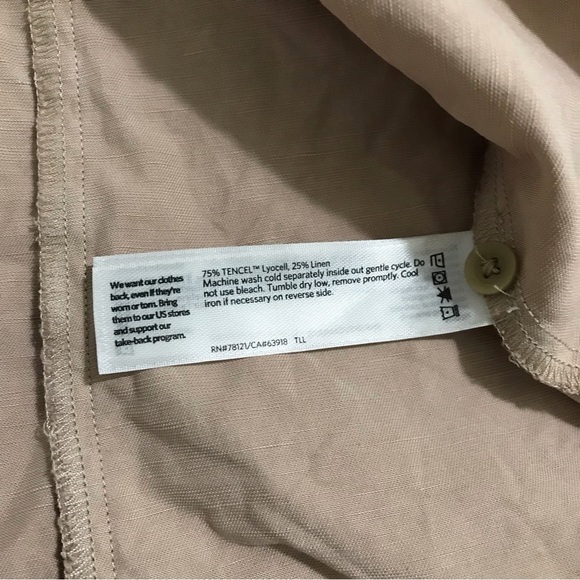 Eileen Fisher Linen Blend Mandarin Collar Shirtdress in Khaki Size Medium - Picture 6 of 8